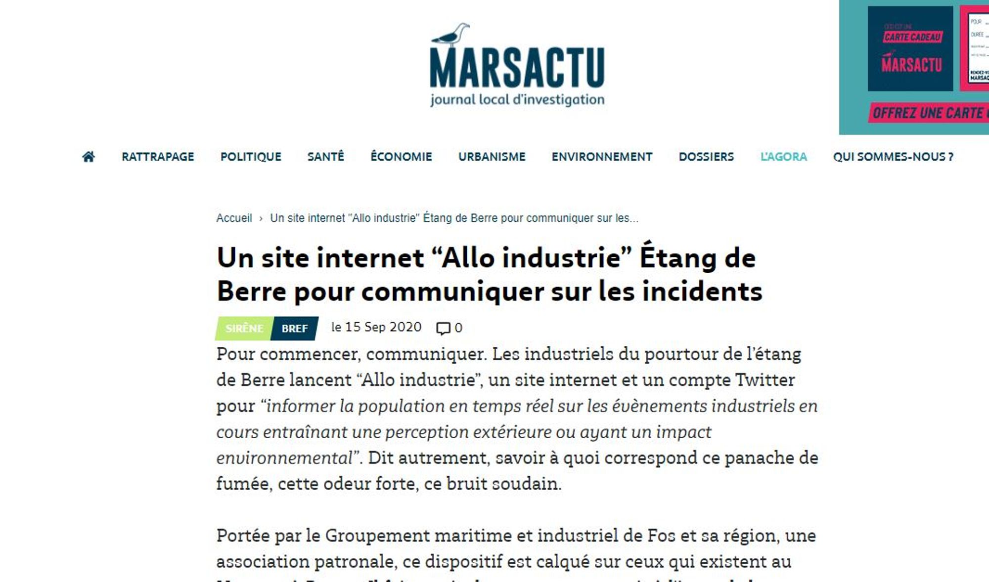 Un site internet “Allo industrie” Étang de Berre pour communiquer sur les incidents