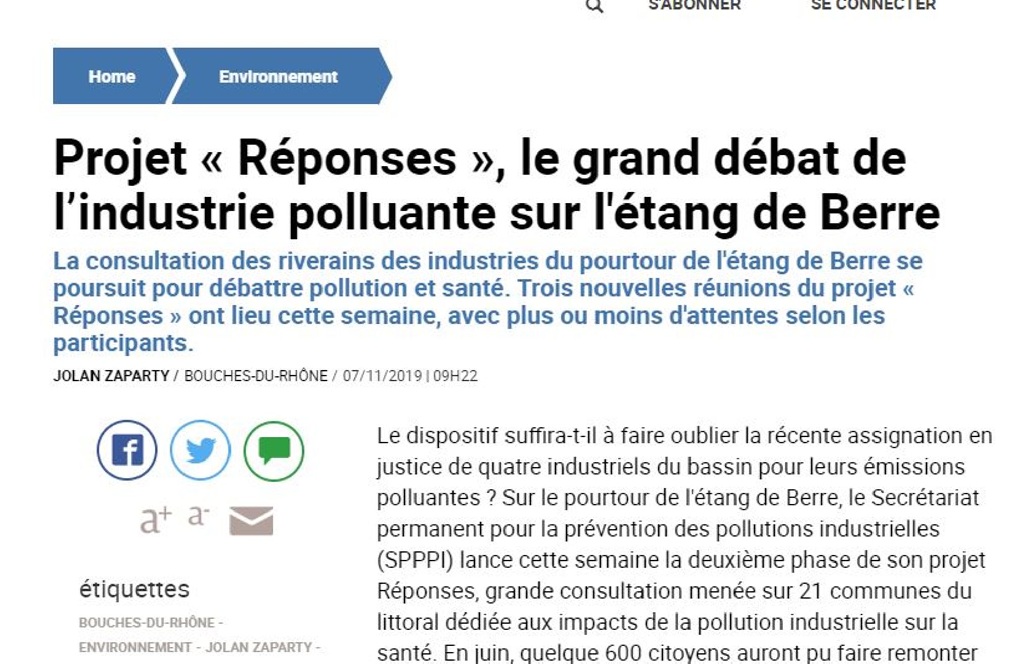 Projet "Réponses", le plus grand débat de l'industrie polluante